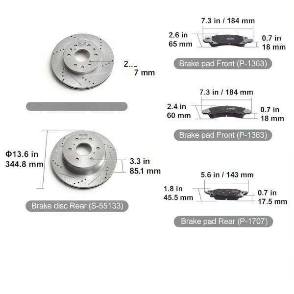 VEVOR Front Rear Brake Kit Ceramic Pads Vehicle-6