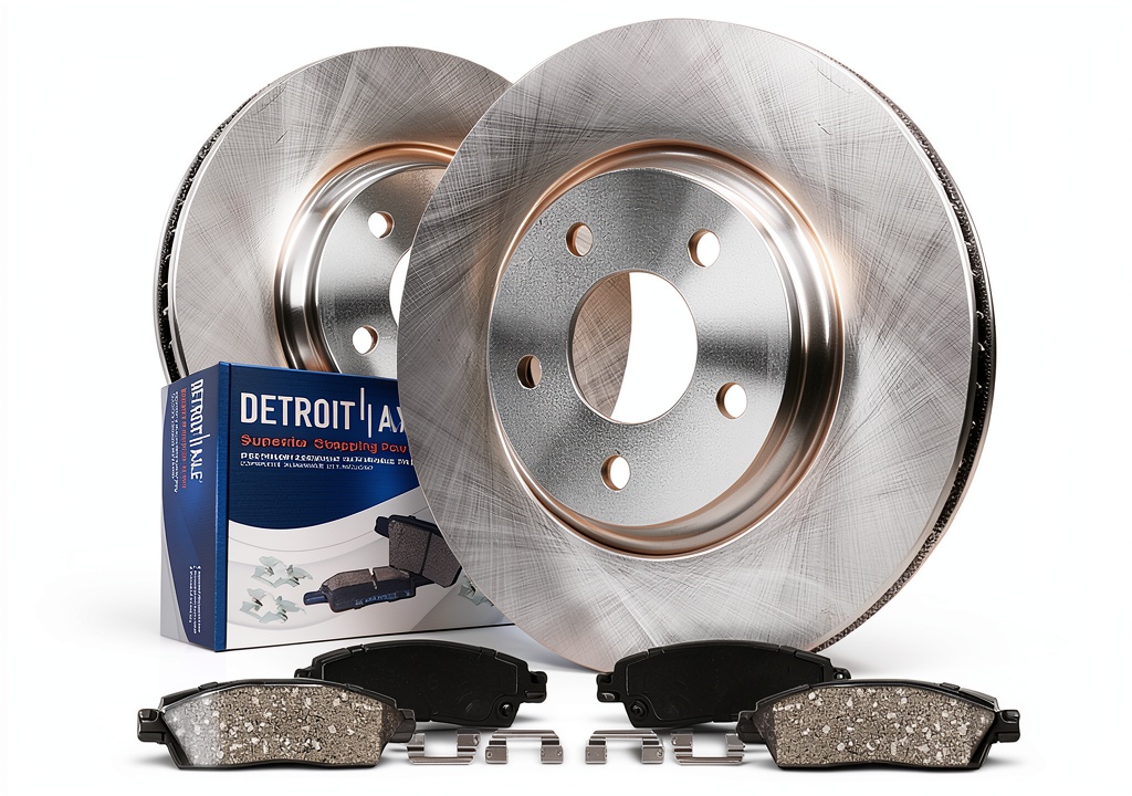 Detroit Axle brake rotors and pads installed on a Dodge Ram truck