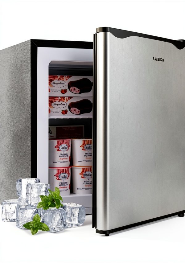 BANGSON Upright Freezer,1.1Cu.ft Mini Freezer with Removable Shelf, Single Door Compact Freezer for Home, Kitchen, Office, Apartment(Silver)-0